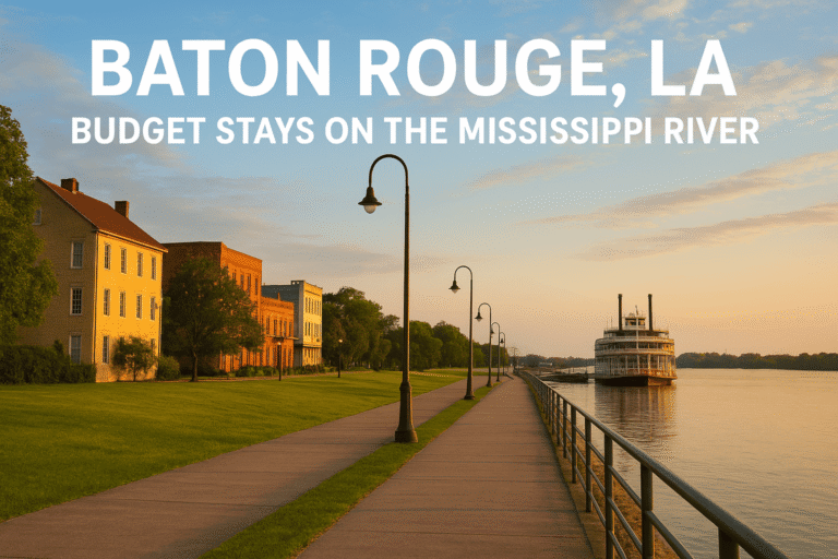 Budget hotels in Baton Rouge, Louisiana – affordable stays near the Mississippi River with views of downtown and the city’s riverfront skyline